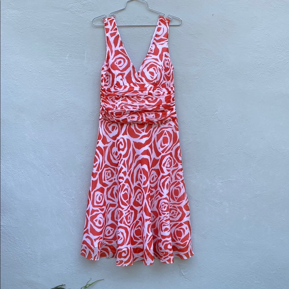 Vintage Zara Floral Sleeveless V-Neck Dress - Orange and White